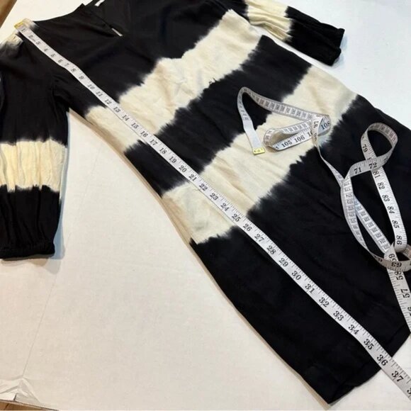 Anthropologie Floreat Ink Wash Tie Dye Dress V-Neck 3/4 Sleeve Black, Size 2 - Picture 15 of 15